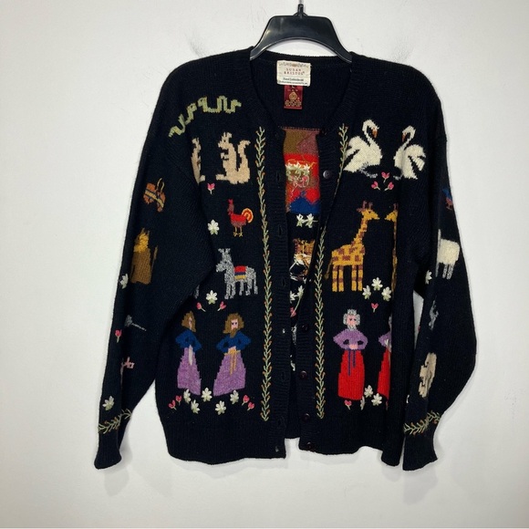 Vintage Susan Bristol 2 by 2 Noah’s Ark hand knit wool sweater womens size large - Picture 1 of 11